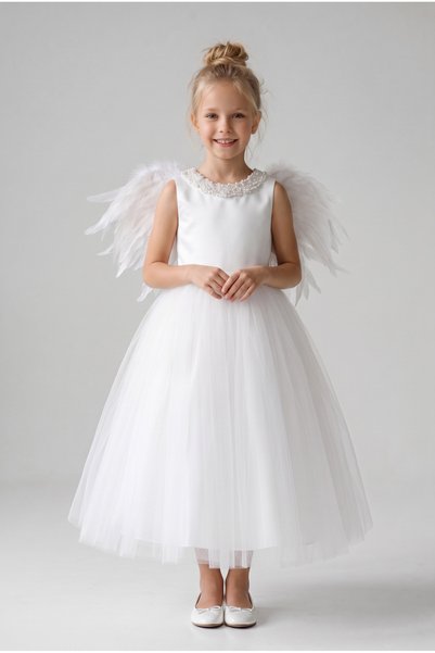 zühre balaban White Angel Wing Girls Evening Dress