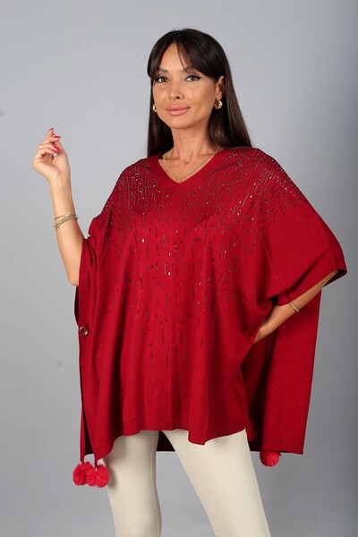 By Saygı Women's V-Neck Side Button Detailed Vertical Stone Embroidered Pompo...