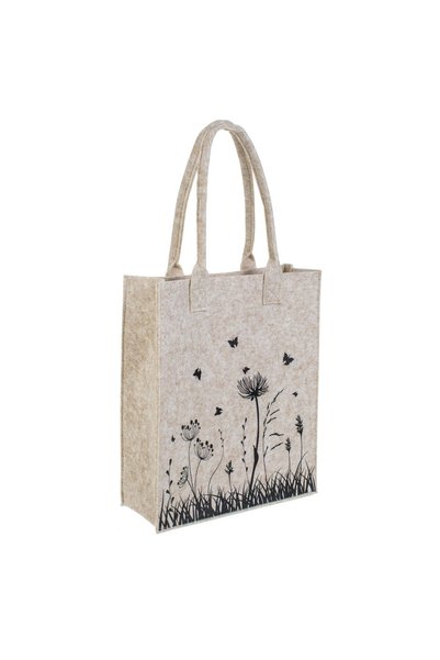 OEM Geantă tip tote din pâslă, reutilizabilă, bej, cu design floral negru, 30...