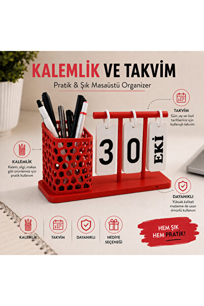 Basart Kalemlik ve Takvim Masaüstü Organizer – Kalemlikli Masa Düzenleyici, D...