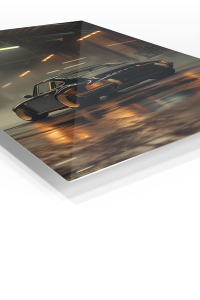Emesa Art Black Porsche 911 Garage Night Metal Wall Art