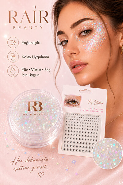 RAİR BEAUTY Glitter Far Jel Far Beyaz Renk ve Süsleme Taşı Set