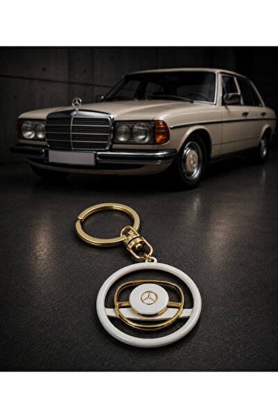 Direksiyon Tasarımlı Anahtarlık – Beyaz Gold Renk Metal Halkalı Araç Aksesuarı
