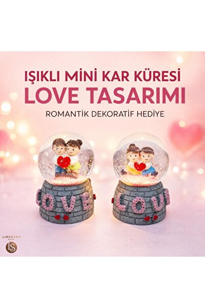 Işıklı Mini Kar Küresi (7x4 cm) – Pilli Sevgili Temalı LOVE Romantik Gece Lambası