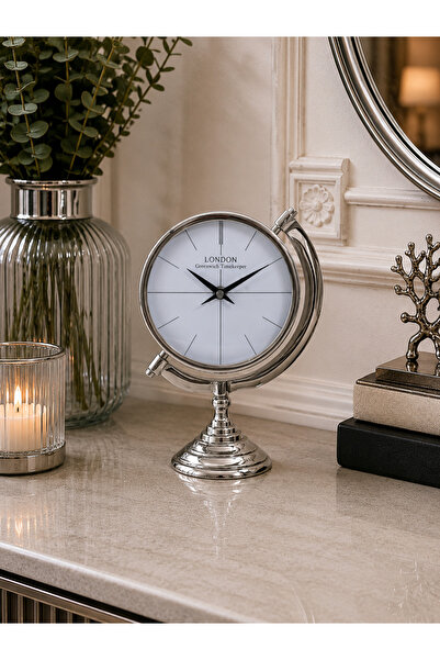 Hinora Home Executive Pirinç Dünya Küre Formlu Masa Saati 26CM – Lüks Dekorat...