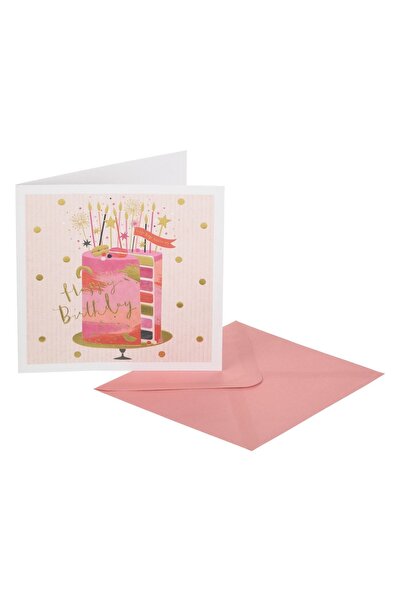 OEM Felicitare de Ziua de Naștere cu Tort Roz și Auriu 15x15cm cu Plic