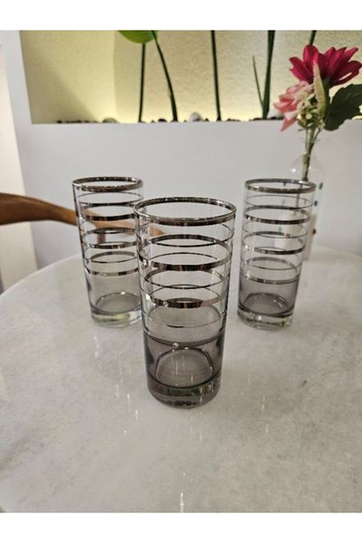 MİMSEGÜN DEKOR Silver Striped Stone Water Cup Set of 6