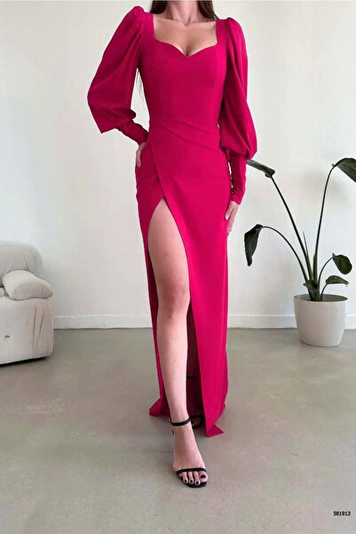 SS HOME CONCEPT Women's stretch crepe fabric stand collar slit evening dress