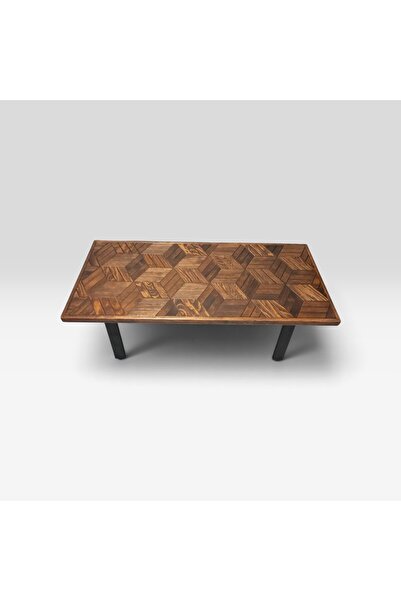 MİRRORSS Geometrik Ahşap Desenli Modern Salon Orta Sehpa -120 x 56 cm Ceviz Renk Dekoratif Mobilya 3D
