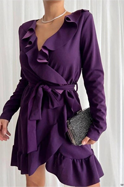 SS HOME CONCEPT Women's double-breasted collar ruffled long sleeve dress