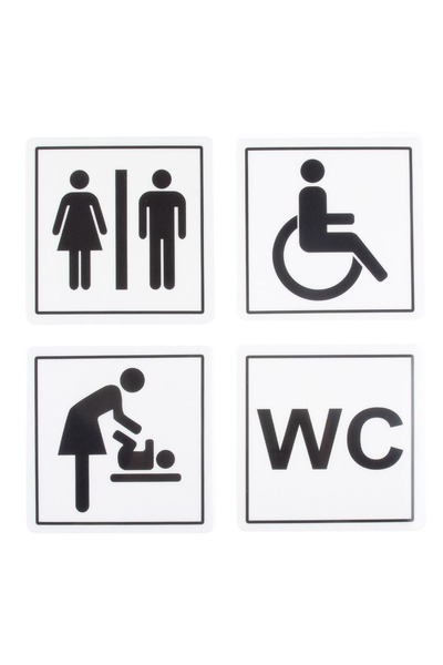 OEM 4x Autocolante Semn WC 12x12cm - Toaletă, Bărbați, Femei, Persoane cu diz...