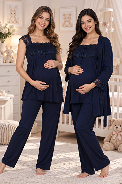 by İGP Cotton Dressing Gown Maternity Pajama Set 3 Piece Set Effortt