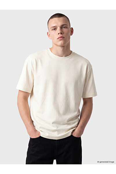 LC Waikiki Peak New Season Ecru Crew Neck Men's T-Shirt