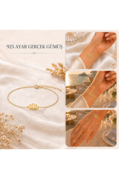 ozzanova Ozza Nova 925 Ayar Gerçek Gümüş 14 ayar Altın Renk Lotus Çiçeği Kadı...
