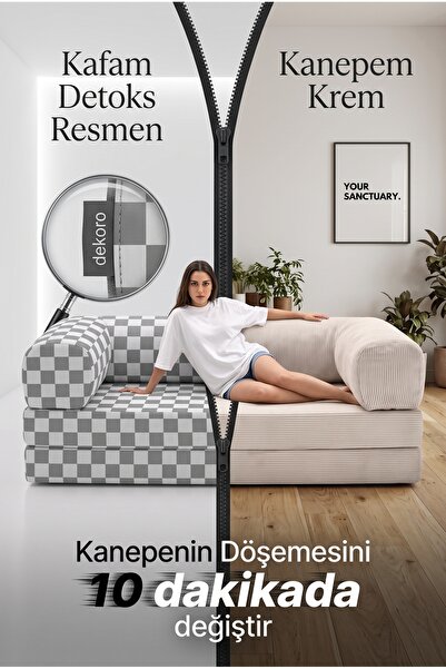 Dekoro Eko Modüler Kanepe Fitilli Kadife Yedek Kılıf Seti - U-Tipi Kolay Kurulum