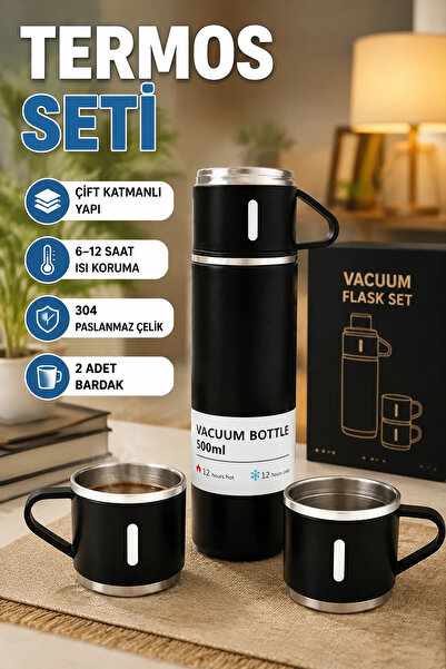 canrodi 500 ml Stainless Steel Thermos Set – Heat-Preserving Thermos with 2 C...