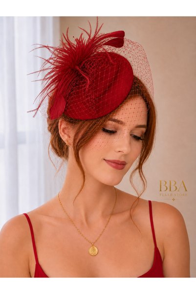 BBA TULLE STORE Vualet Nikah Şapkası Gelin Şapkası Fascinator Kokteyl Şapkası...
