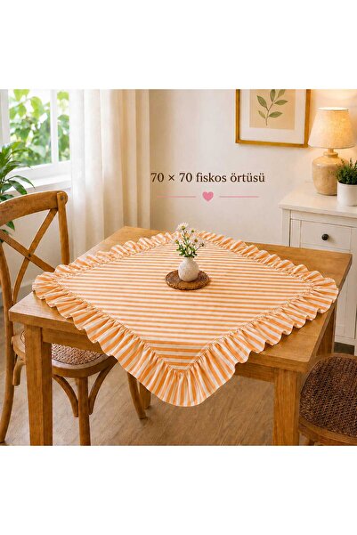 HOME ART ATELIER hand made Fırfırlı Keten Kare Fiskos Örtüsü - Renkli -Kare 7...