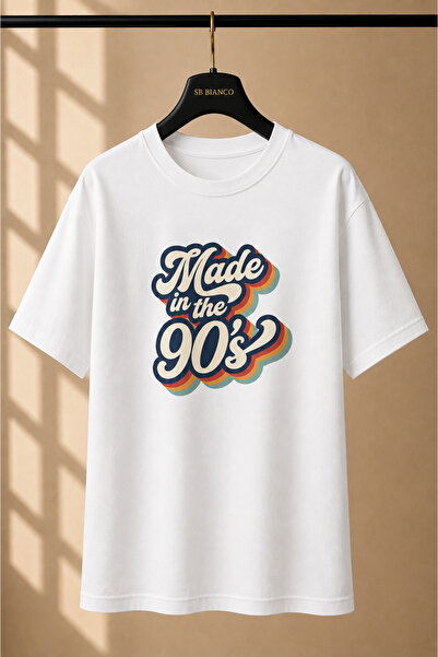 SB BİANCO Tricou premium unisex, supradimensionat, cu imprimeu retro, fabrica...