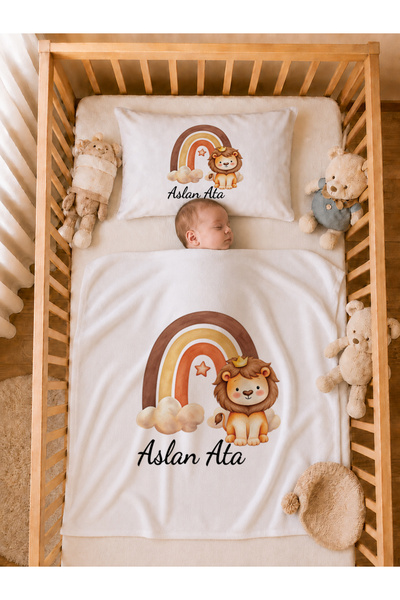 Pia Baby İsme Özel Erkek Bebek Battaniye ve Yastık Kılıfı %100 Pamuk Organik ...