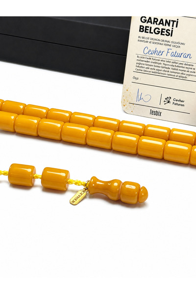 Deniz Elmasları Cevher Faturan İmzalı Sıkma Kehribar Tesbih 11x9 mm Kapsül Kesim Sertifikalı Sistemli Takımlı Işıklı Kutulu Premium