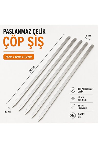 KVOX Paslanmaz Çöp Şiş 6'lı