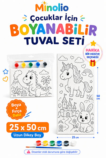 Çocuklar İçin Boyanabilir Tuval Seti – Boya ve Fırça Dahil, Çıtaya Gerili 25x50