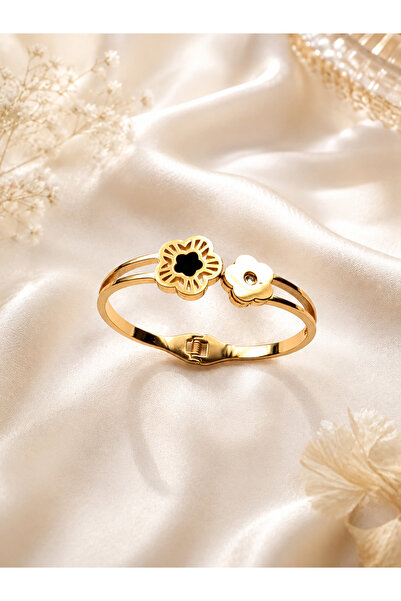 MAZBEE Twin Blossom Kids Bangle – 18K Gold Plated Stainless Steel, PVD Coated...