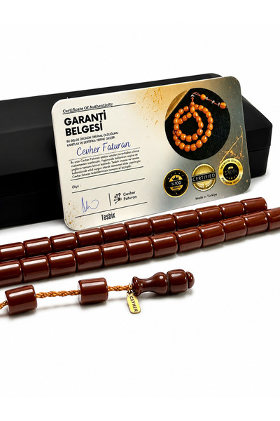 Deniz Elmasları Cevher Faturan İmzalı Sıkma Kehribar Tesbih 11x9 mm Kesme Kesim Sertifikalı Sistemli Takımlı Işıklı Kutulu Premium