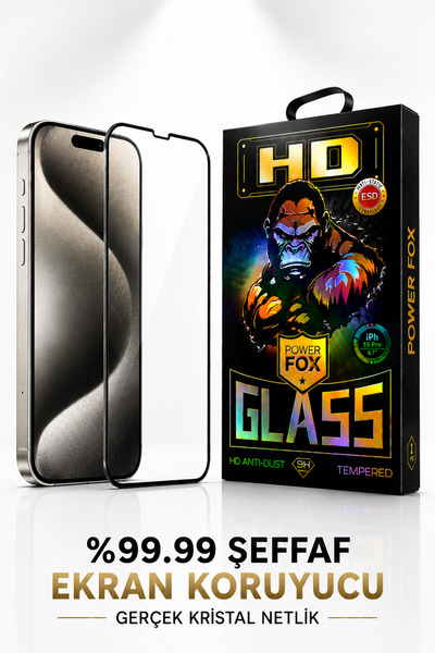 Powerfox Premium Serisi | iPhone 15 Pro Uyumlu | 45 KG Kenar Basınç Dayanımlı Ekran Koruyucu
