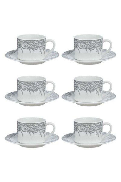 Trust 12-Piece Porcelain Tea/Coffee Cup&Saucer Set White/Silver 120CC, serve ...