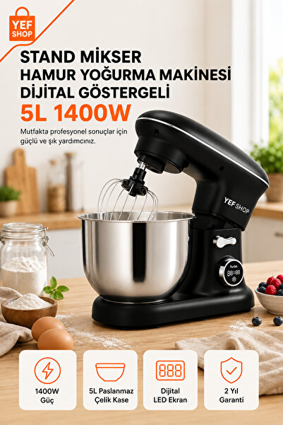 YEF SHOP Dijital Göstergeli Stand Mikser Hamur Yoğurma ve Çırpma Makinesi Zam...