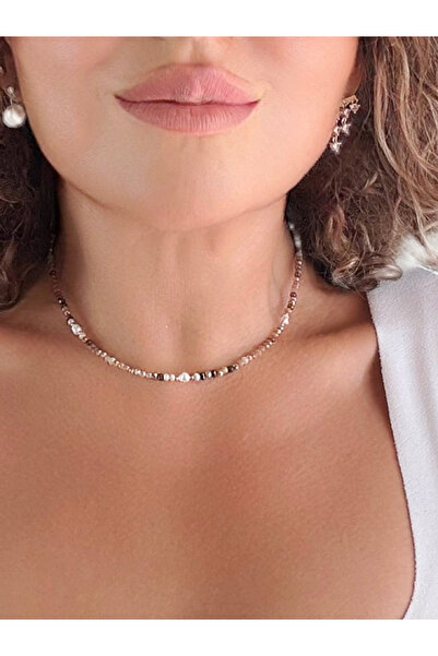 By Saadet Özkanlı Kadın Kristal İnci Boncuklu Kolye El Yapımı Ayarlanabilir