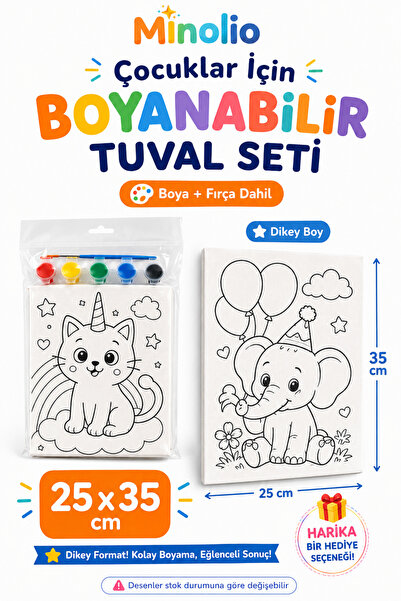 Minolio Çocuklar İçin Boyanabilir Tuval Seti – Boya ve Fırça Dahil, Çıtaya Ge...