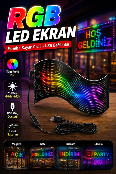 canrodi RGB Kayar Yazılı LED Reklam Ekranı USB Bağlantılı Esnek LED Panel