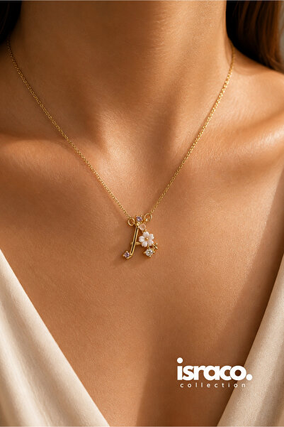 israco Zircon Stone Minimal Letter Necklace Steel - a