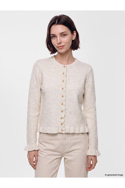 LC Waikiki Lcw Modest Ecru Crew Neck Women's Knitwear Cardigan