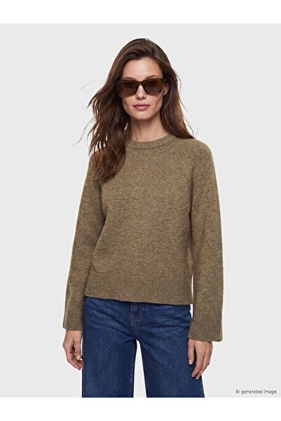 LC Waikiki Lcw modest brown crew neck women's knit sweater