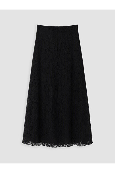 LC Waikiki Lcw Modest Black Elastic Waist Ruched A-Line Skirt