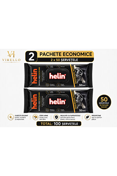 Helin Set 2 x Șervețele umede pentru bord auto, 50 buc/pachet, 100 șervețele ...