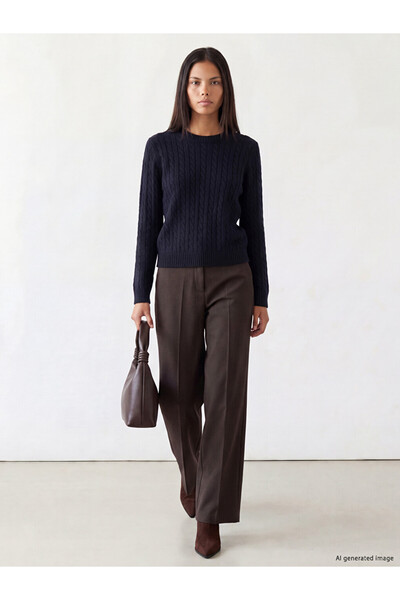 LC Waikiki Lcw Modest Brown Striped Wide Leg Women's Trousers