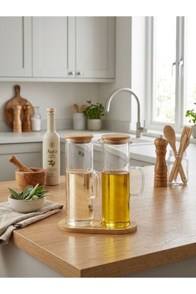 Desires Bambu Altlıklı 2’li Cam Yağlık & Sirkelik Seti – 400 ml