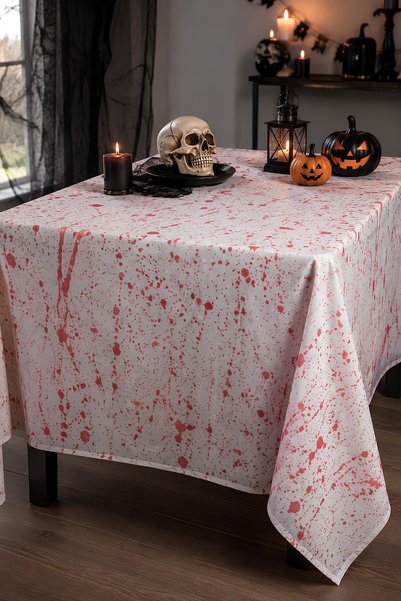Patladı Gitti Halloween Cadılar Bayramı Kan Sıçraması Desenli Masa Örtüsü 120...