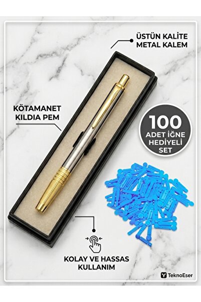 TeknoEser Metal Otomatik Hacamat Kalemi Seti ve 100 Adet Hacamat İğnesi Hassa...