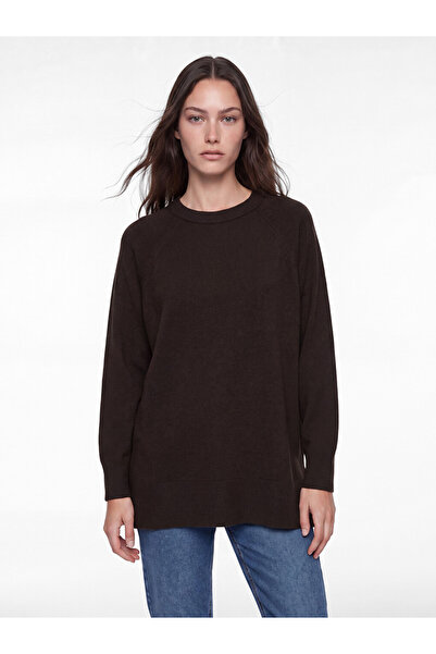 LC Waikiki Lcw Modest Brown Crew Neck Women's Knitwear Tunic