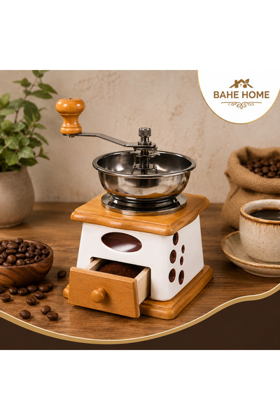 bahe home Wooden Manual Coffee Grinder Retro Core Coffee Grinder Hand-Cranked with Drawer