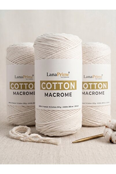 Lanaprime (3 Yumak) Zincir Pamuk Makrome 1,4mm 285 metre 250 gram %100 Pamuk Duvar Süsü ipi