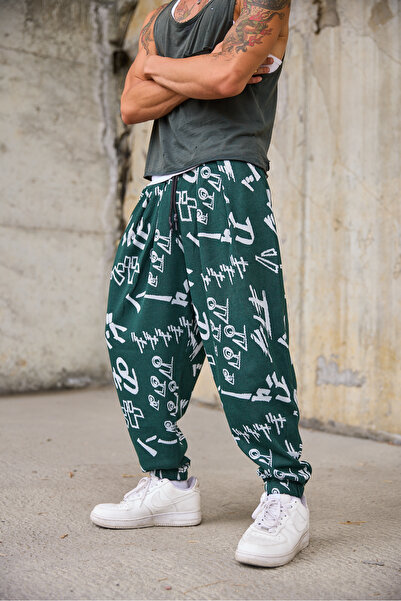 Superbluemexico Men's Pleated Elastic Cuffed Patterned Shalwar Trousers