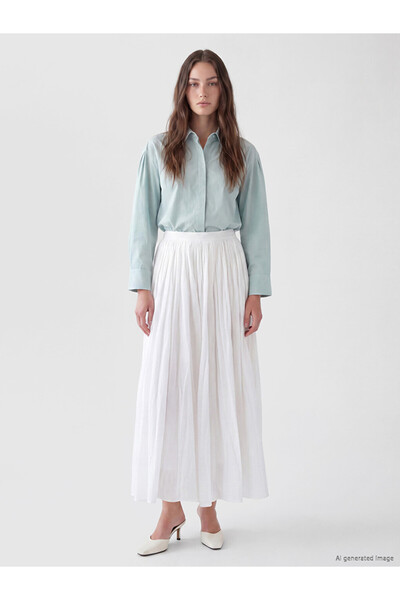 LC Waikiki Lcw Modest Ecru Zippered Pleated Skirt