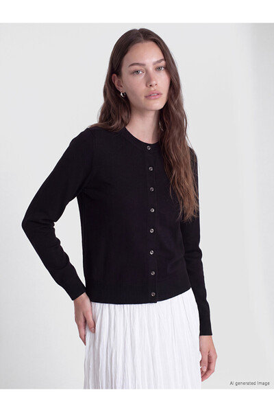 LC Waikiki Lcw Modest Black Crew Neck Women's Knitwear Cardigan